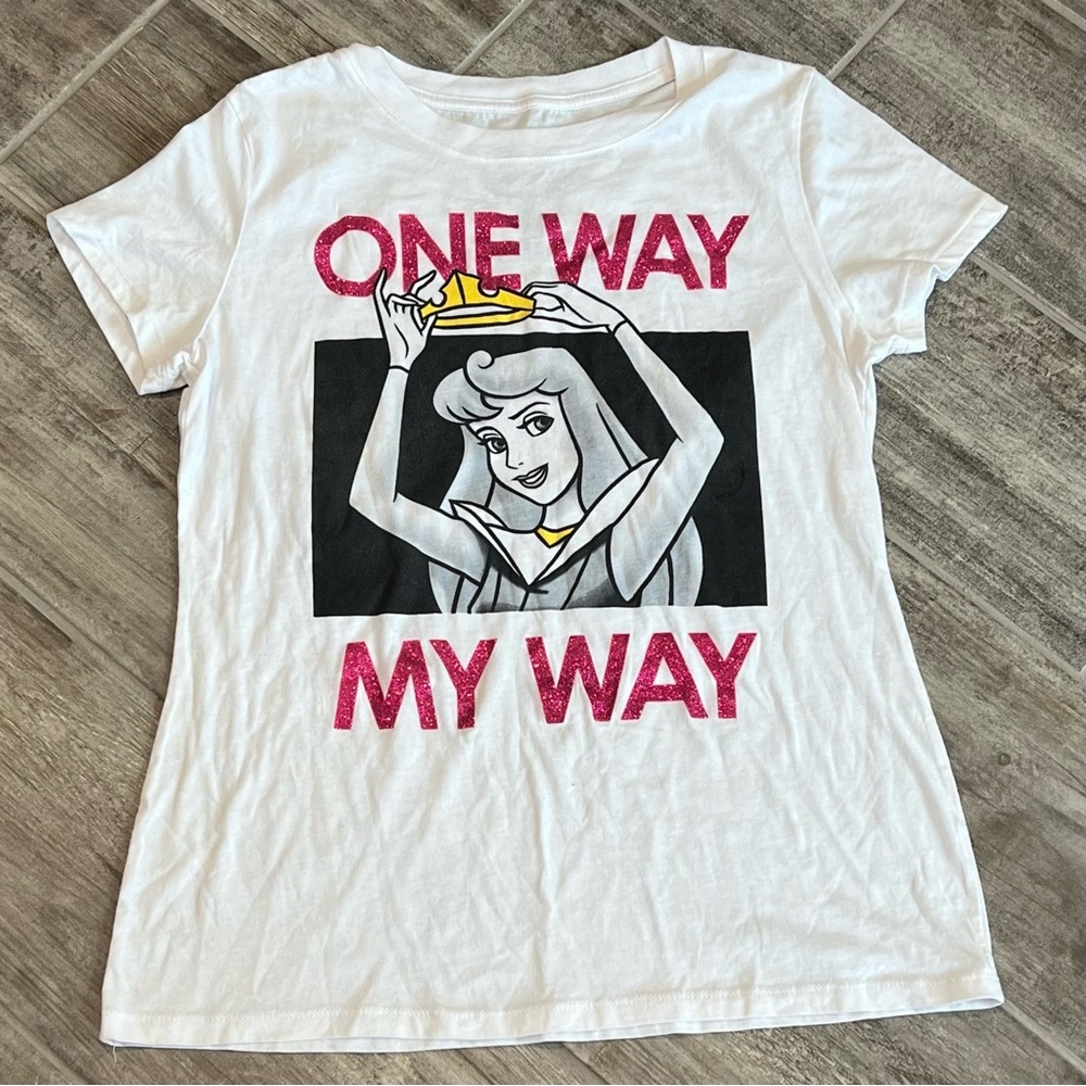 Disney Princess Aurora‎ Graphic Tee One Way My Way White T-Shirt Girl's 1XL